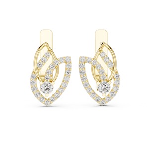 Boucles d'oreilles clous motif feuille avec fermoir Omega, inspirées de la nature, cadeau d'anniversaire, diamant Moissanite taille ronde, boucles d'oreilles de mariage - Product Image 5