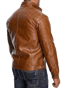 <b>Mens</b> Stand Collar Motorcycle Brown <b>Jacket</b> - Product Image 2