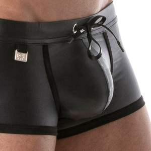 Maillot de bain en cuir noir pour homme, coupe slim, sexy, doux, confortable et respirant - Product Image 6