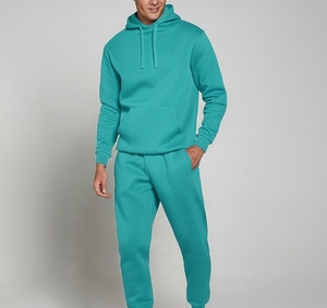 Conjunto de Pantalones y Sudadera con Capucha de Felpa para Hombre, Color Verde Azulado, Estilo Casual para Otoño, 100% Algodón, 300g - Product Image 2