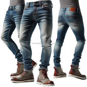 กางเกงยีนส์บางพอดีตัวของผู้ชายกางเกงยีนส์ซักได้สีพื้นวินเทจแบบลำลอง - Product Image 6