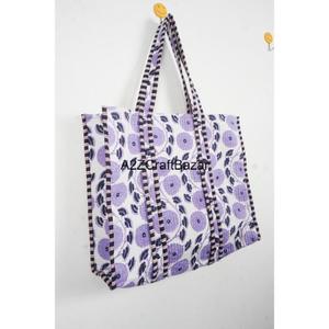 Bolso de Mano Acolchado a Rayas de Algodón 100% Puro, Hecho a Mano y Personalizable, para la Playa, para Mujer, Grande, Ecológico, Estilo Boho, para Compras - Product Image 4