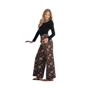 Pantalones de mujer al por mayor ODM, estampados, de cintura elástica, casuales de verano, de corte holgado y pierna ancha - Product Image 3