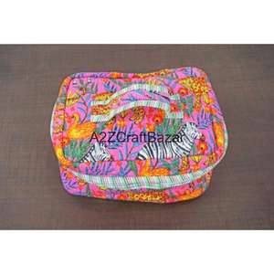 Ensemble de 3 trousses de toilette et de maquillage en coton imprimé à la main, grand format, avec fermeture éclair, imperméables, écologiques, durables, pour le voyage - Product Image 6