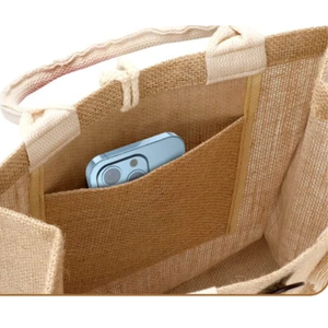 Bolsa de Yute de Gran Capacidad, Personalizable, con Cierre de Botón, Asa de Cuerda de Algodón, con Logotipo, para Compras, Estilo Moderno, Bangladesh - Product Image 2