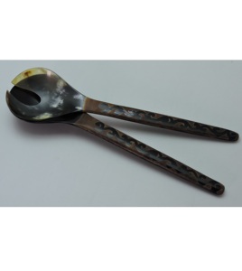Juego de 2 servidores de ensalada de cuerno, hechos a mano con cuerno natural de búfalo, a precio de fábrica al por mayor. - Product Image 6