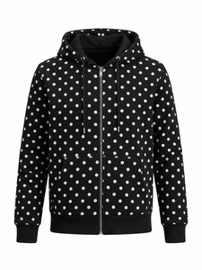 เสื้อฮู้ดซิปมีลายจุดสีดำ ผ้าฟลีซ ทรงปกติ สไตล์ลำลอง สตรีทแวร์ - Product Image 5