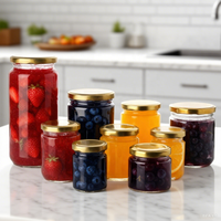 Precio de fábrica 30ml ~ 1000ml contenedores redondos de almacenamiento de boca ancha vacío hermético encurtido comida mermelada tarro de almacenamiento de vidrio con tapa de hojalata