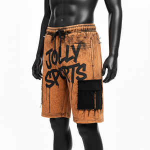 Pantalones Cortos de Algodón Pesado con Lavado Ácido para Hombre, 280 GSM, Tela de Felpa Suave Premium, Panel con Parche Marrón, Logotipo Personalizado - Product Image 4