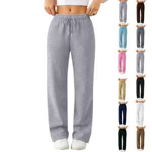 Pantalon de jogging décontracté pour femme, coupe large, taille haute, avec cordon de serrage, couleur unie, ample, longueur intégrale, en coton tricoté, pour l'automne - Product Image 1