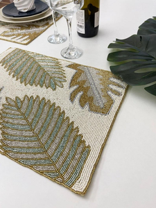 Luxury Beaded Placemats <b>Set</b> <b>6</b> Woven Straw Insulation Eco-Friendly Handmade Embroidery Customizable High Quality Home Wedding - Product Image 3