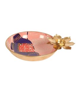 Ensemble de bols Urli en céramique orientale de qualité supérieure avec porte-bougie en forme de lotus |   Centre de table en métal artisanal pour Pooja Diwali à la maison - Product Image 3