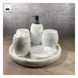 Ensemble d'accessoires de salle de bain de luxe en marbre 5 pièces, ensemble de meubles de salle de bain en pierre naturelle, marbre beige, blanc ou gris, décoration de salle de bain - Product Image 4