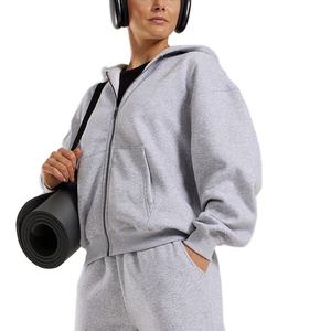 Hiver 2025 Sweat à capuche zippé doublé pour femme, 100% Coton épais, respirant, écologique, en polaire anti-boulochage, coupe oversize, qualité supérieure - Product Image 3