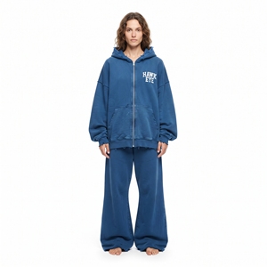 Ensemble streetwear oversize deux pièces pour femme : sweat à capuche délavé et pantalon jogger évasé à jambe large – Fabrication en gros - Product Image 1