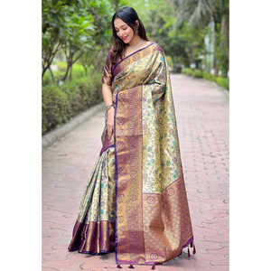 Sari en soie Dharmavaram original Elite Weaves, couleur vin, traditionnel, tissé avec des fils Zari, sari indien du sud pour femmes - Product Image 3