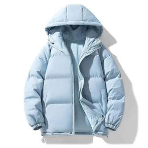 <b>Men</b> Hooded Puffer Jacket Winter <b>Warm</b> Breathable Thick Polyester Wadding Casual Zipper Closure Loose Fit Solid Color <b>Coat</b> 220g - Product Image 3