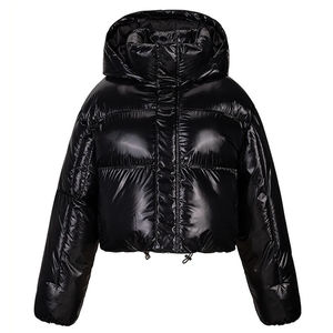 Women's Winter Warm Bubble Puffer <b>Jacket</b> Breathable Nylon Coats with Shiny <b>Light</b> Zipper Closure Printed Pattern Crop Style Women - Product Image 4