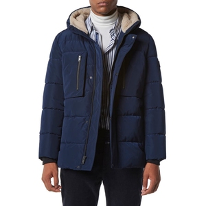 <b>Men's</b> Black Hooded Puffer Jacket Windproof Polyester Winter Casual Coat Regular Fit Zipper Closure Solid Color - Product Image 2