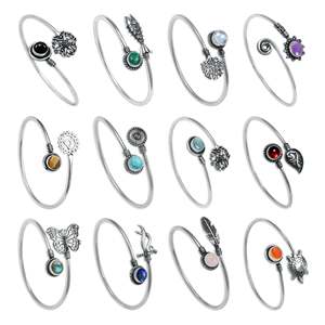 Fashion Bangle Symbolic <b>Gemstone</b> <b>Bracelets</b> Silver-Plated Handmade Adjustable Charms Nature Spiritual Motifs Bohemian Style - Product Image 1