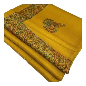 Women's Long Cashmere Shawl Mustard Yellow Embroidered Winter <b>Wrap</b> <b>Scarf</b> for Bridal Wedding Party Occasions - Product Image 5
