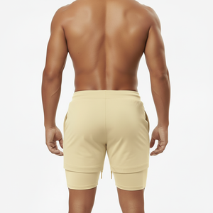 Shorts d'été pour hommes, style motard, vente en gros, personnalisables avec logo, séchage rapide, shorts de sport en polyester, shorts de gym 2-en-1 en maille pour hommes - Product Image 2