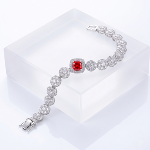 Red Lab Created Diamond Sterling Silver Certified Crown Pattern Trendy Statement <b>Bracelet</b> Oval Clasp Chain 7.5inches Women - Product Image 1
