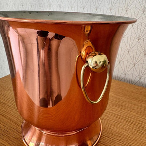 Cubo de hielo francés de cobre para champán y vino con asas de latón vintage - Product Image 2