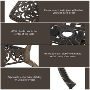 Tavolo da Giardino in Mosaico di Alluminio Pressofuso Bronzato da 59 Pollici, Tavolo da Esterno Senza Sedie - Product Image 6