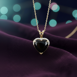 Collier pendentif en onyx noir en forme de cœur avec pierres CZ, argent sterling 925 plaqué or 18 carats, bijoux élégants pour femmes - Product Image 3