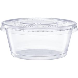 3,25 oz. Gobelets soufflés en plastique jetables transparents avec couvercles, 50 unités, parfaites pour les portions et les shots de gelée - Product Image 4