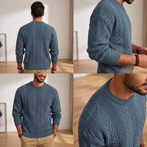 Pull en laine tricoté à motif géométrique pour homme, haut de gamme, à manches longues, décontracté, pour l'hiver, pour homme d'âge moyen - Product Image 3