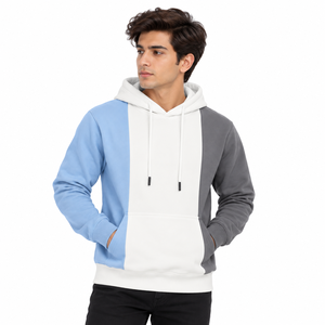 Sweat à capuche oversize pour homme avec trois panneaux verticaux bicolores, cordon de serrage réglable, poche kangourou et poignets côtelés - Product Image 2