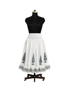 Falda de algodón orgánico para mujer, estampado de bloques, diseño escalonado, maxi, con dobladillo acampanado, cintura elástica, forro, vestido para vacaciones. - Product Image 1