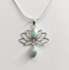 Elegante Colgante de Flor de Loto con Piedra Preciosa Larimar, Colgante de Plata de Ley 925 de Diseño para Mujer, Joyería de Regalo - Product Image 2