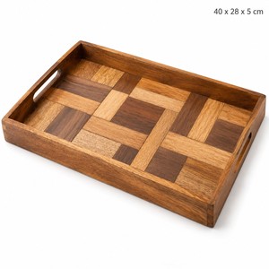 Plateau de service artisanal en bois de manguier avec patchwork Bojagi - Inspiré de la Corée, vente en gros - Product Image 1