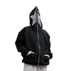 Men's Oversized <b>Zip</b>-<b>Up</b> <b>Hoodie</b> <b>Black</b> Glitter Star Print Fleece Hooded Sweatshirt Regular Fit Autumn Wear - Product Image 1