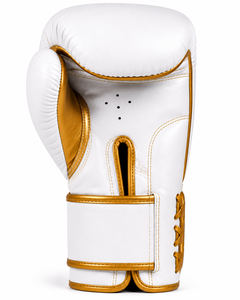 Gants de boxe Premium White Gold Elite en PU pour l'entraînement, le sparring, le kickboxing et le MMA avec support de poignet sécurisé - Product Image 3