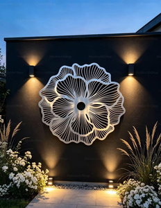 <b>Large</b> Silver Poppy Flower Metal <b>Wall</b> Art Cutout Botanical Sculpture for Garden Patio Outdoor Living Room <b>Decoration</b> - Product Image 1