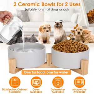 Doppia Ciotola in Ceramica da 28.7 Oz con Supporto in Legno, Alimentatore Rialzato per Cani e Gatti di Piccola Taglia - Product Image 2