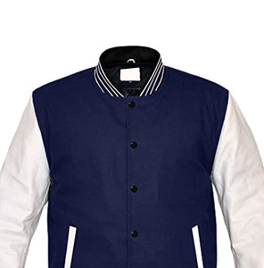 Mens Varsity Jacket Body Black Sleeves Baseball Striped Rib Knit Cuffs Custom Team Front Logo <b>Quilted</b> - Product Image 1