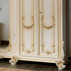 Traditional Classic Wardrobe Solid Mahogany <b>Mirror</b> Door French Style Floral Carving Ivory Finish Bedroom Furniture Customized - Product Image 2