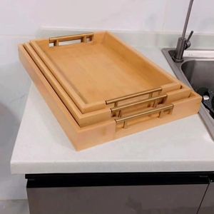 Durable wooden serving <b>tray</b> with handles perfect for serving meals <b>snacks</b> beverages breakfast kitchen dining home decor - Product Image 4