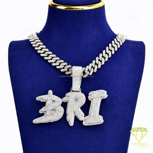 Collar con Letra Personalizada BRI de Diamante Cultivado en Laboratorio de Primera Calidad, con Diseño de Piedras Brillantes, Cadena Cubana, Joyería de Lujo Estilo Hip Hop - Product Image 1