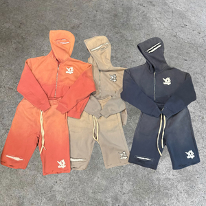 Men's Custom Screen Print Tracksuit Set <b>Full</b>-<b>Zip</b> <b>Hoodie</b> and Shorts Two-Piece Set Street Wear Hip-Hop Outfit Tracksuit - Product Image 1