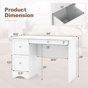 Wooden Computer Desk <b>Workstation</b> with 3 Drawers for Home and Office Makeup Vanities - Product Image 5