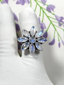 Rainbow Moonstone Flower <b>Ring</b> 925 Sterling Silver <b>Dainty</b> Statement Jewelry Handmade Elegant Gift For Women - Product Image 2