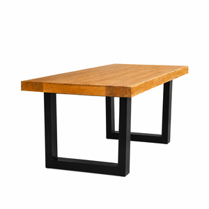 Ensemble de salle à manger rectangulaire en bois de Suar massif avec pieds en fer noir, table en bois naturel durable et 2 bancs pour café et hôtel - Product Image 4