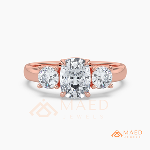 Bague à trois pierres en moissanite pour femme, or rose, bijoux de fiançailles, de mariage, d'anniversaire, cadeau, style élégant, style tendance au quotidien - Product Image 5