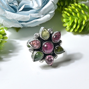 tourmaline Cabochon <b>Ring</b> Handmade Oxidized Silver Plated <b>Ring</b> Ametrine Gemstone Bezel Set Vintage Women's <b>Statement</b> <b>Ring</b> - Product Image 3